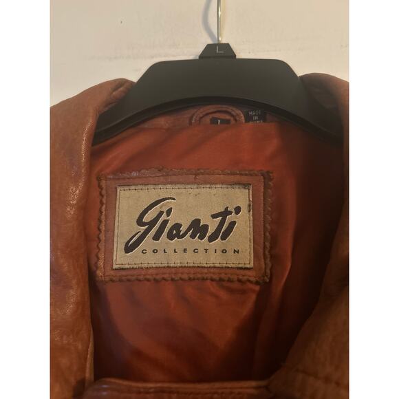 GUC Gianti Collection Men's Brown Leather Belted Jacket Zipper Pockets Size L - Picture 3 of 10